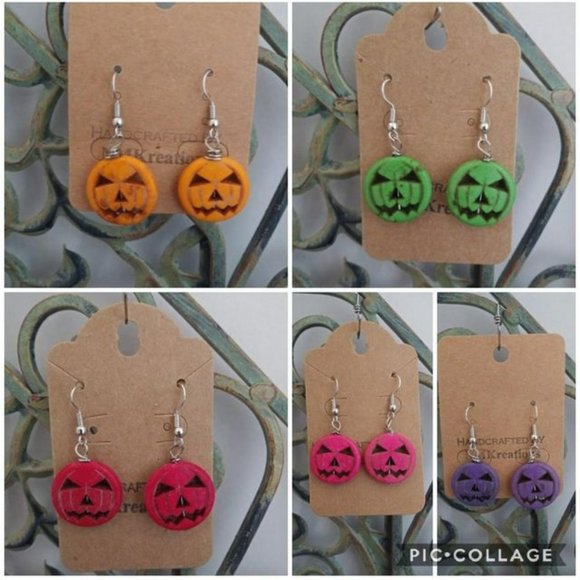 LOT OF 7 PAIRS OF JACK O LANTERN EARRINGS- PUMPKIN- HALLOWEEN- NEW - Picture 2 of 2